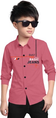 STUD APPARELS Boys Printed Casual Pink Shirt