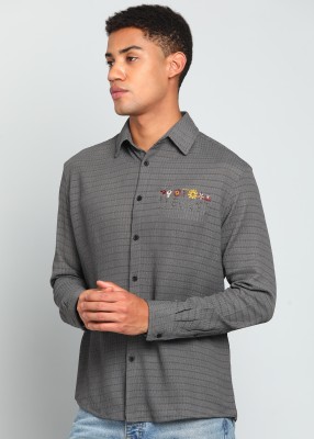 INDICLUB Men Self Design Casual Grey Shirt