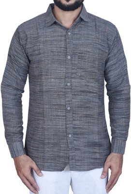 W S TEXTILE Men Self Design Casual Dark Blue Shirt