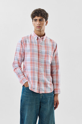 Snitch Men Checkered Casual White Shirt