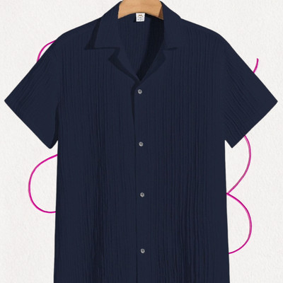 Looksky Men Self Design Casual Dark Blue Shirt