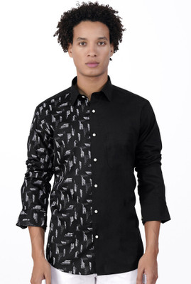 french crown Men Printed Casual Black, Grey Shirt