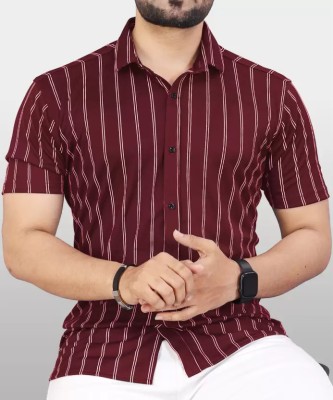 BURRMELLOW Men Striped Casual Red Shirt