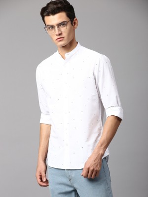 Dennis Lingo Men Printed Casual White Shirt