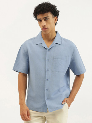 United Colors of Benetton Men Solid Casual Blue Shirt