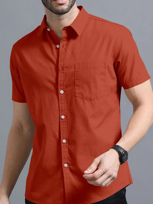 DIMMY Men Solid Casual Orange Shirt