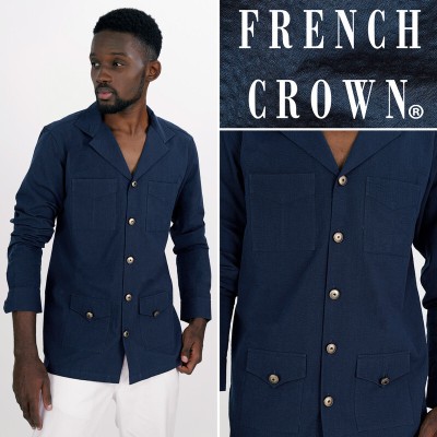 french crown Men Solid Casual Dark Blue Shirt