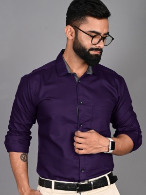 Tee Projekt Men Solid Formal Purple Shirt