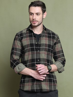 Indian Needle Men Checkered Casual Green Shirt