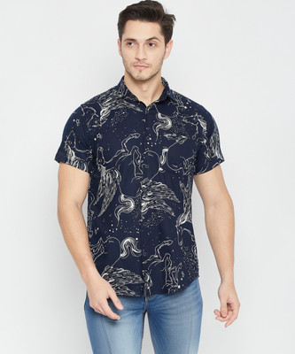 DUKE Men Printed Casual Blue Shirt