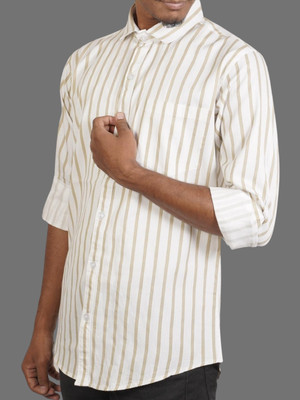 shardha enterprise Men Striped Casual Yellow Shirt