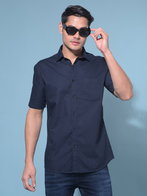 CRIMSOUNE CLUB Men Solid Casual Dark Blue Shirt
