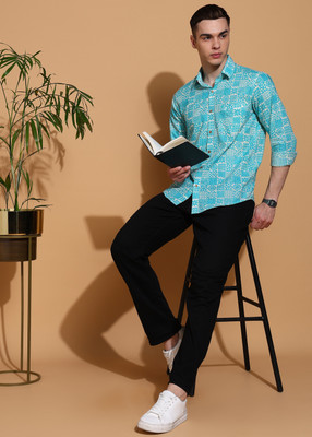 FUBAR Men Floral Print Casual Light Blue Shirt