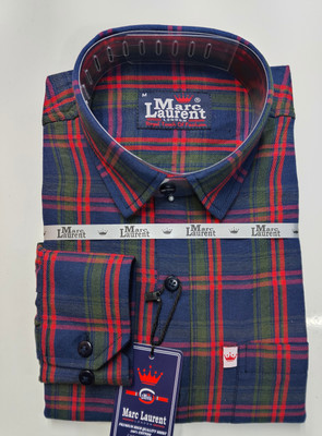 Marc Laurent Men Checkered Casual Green, Blue Shirt