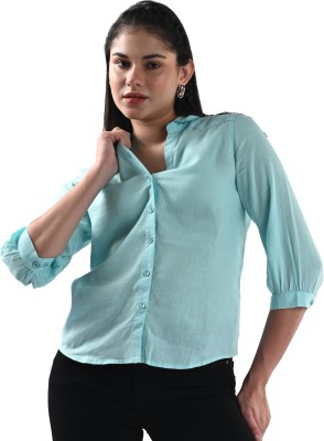 Kraus Jeans Women Solid Casual Blue Shirt