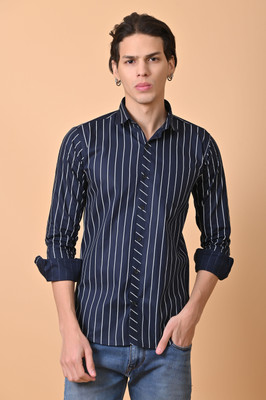 Lee Cross Men Striped Casual Dark Blue Shirt