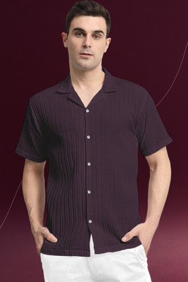 A DEEMOON TREND Men Solid Casual Purple Shirt