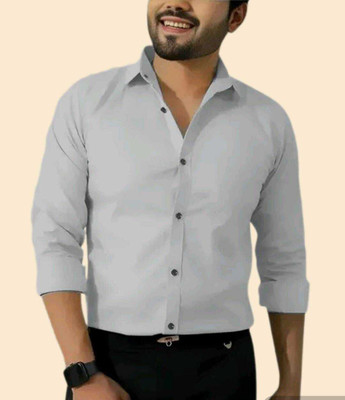 R Y Fashion Men Self Design Casual Grey Shirt