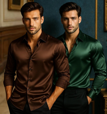 FABDECK Men Printed Casual Brown, Maroon Shirt(Pack of 2)