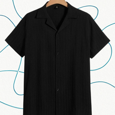 A Dearise Trend Men Self Design Casual Black Shirt