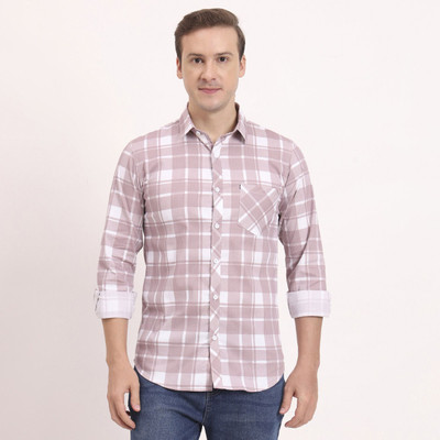Urban Core Men Checkered Casual Pink Shirt