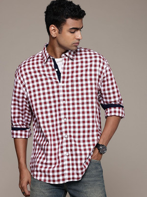 Roadster Men Checkered Casual Red Shirt