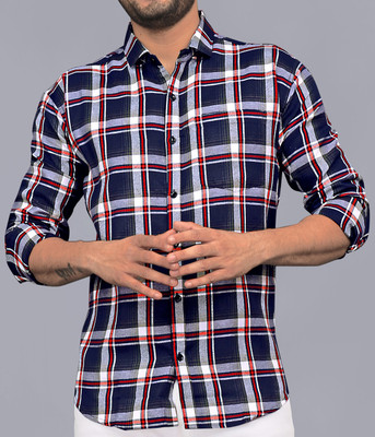 METRONAUT Men Checkered Casual Dark Blue, White, Red Shirt