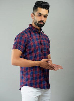 BASE 41 Men Checkered Casual Red Shirt