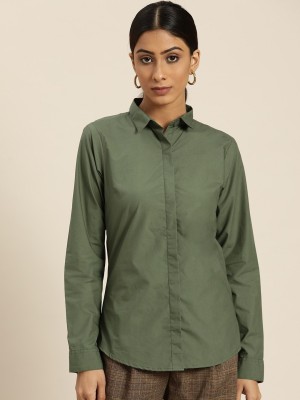 Hancock Women Solid Formal Green Shirt