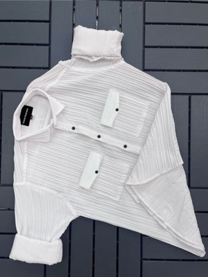 dadatrading Men Self Design Casual White Shirt