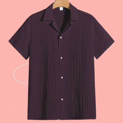 Jenil Fashion Men Self Design Casual Purple Shirt
