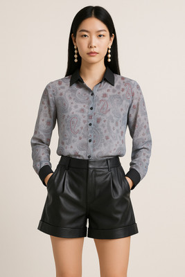 urban streetwear Women Printed Casual Grey Shirt