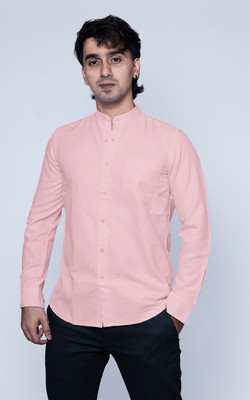 Nanzi Men Solid Formal Pink Shirt