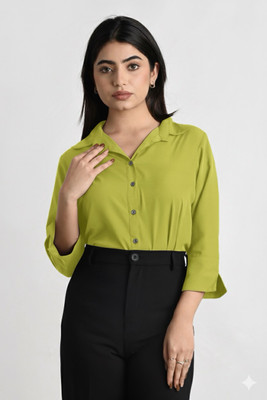 Kvfashi Women Solid Casual Light Green Shirt