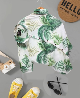 Mameru Boys Printed Beach Wear Green Shirt