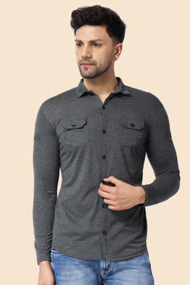 GEUM Men Solid Casual Grey Shirt