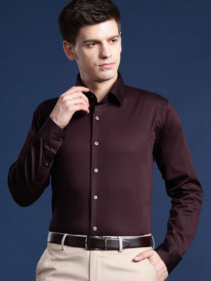 Hancock Men Solid Formal Red Shirt