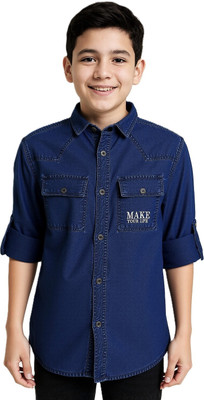 CAVIO Boys Solid Casual Blue Shirt