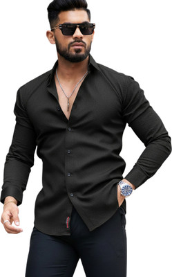 Khushi Creation Men Solid Casual Black Shirt