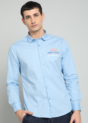 KILLER Men Printed Casual Light Blue Shirt
