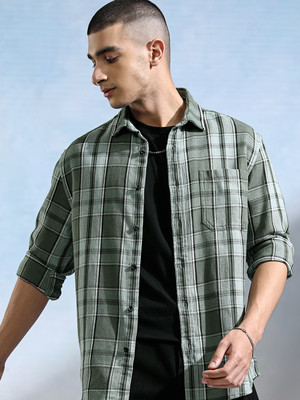 HIGHLANDER Men Checkered Casual Green Shirt