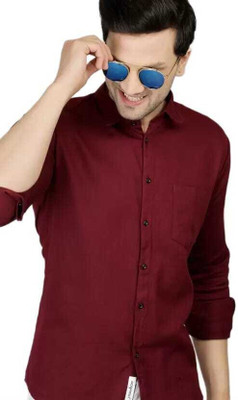 Rajaranchod creation Men Solid Casual Maroon Shirt