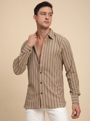Voroxy Men Striped Casual Khaki Shirt