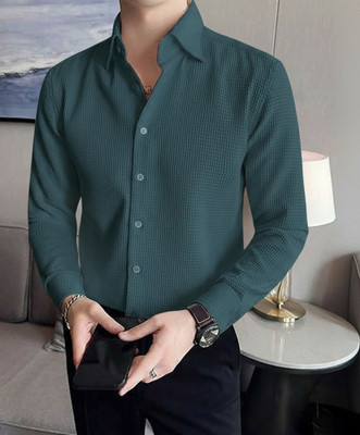 drezia Men Self Design Casual Black Shirt