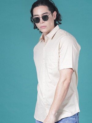 V-MART Men Solid Casual Beige Shirt