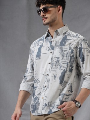 WROGN Men Printed Casual Grey, Blue Shirt