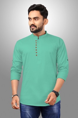 USONA Men Self Design Casual Light Green Shirt