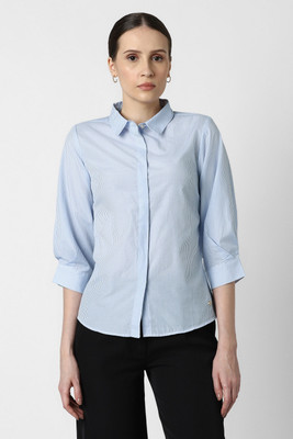 VAN HEUSEN Women Striped Formal Light Blue Shirt