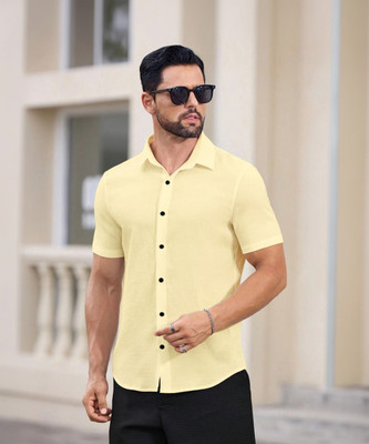 Marmic Fab Men Self Design Casual Yellow Shirt