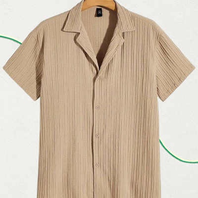 Looksky Men Self Design Casual Cream Shirt